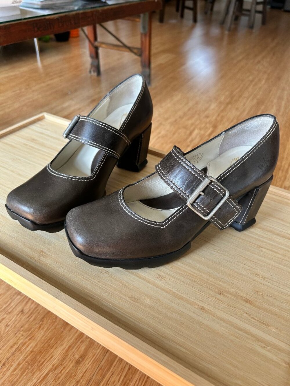 John Fluevog Together Hi Benatar Mary Jane Brown Size 8.5 | Buckle Strap Heel